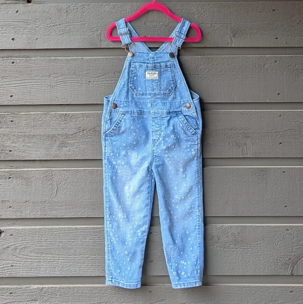 OshKosh B'gosh Ditsy Floral Stretch Denim Bib Overalls Size 3T